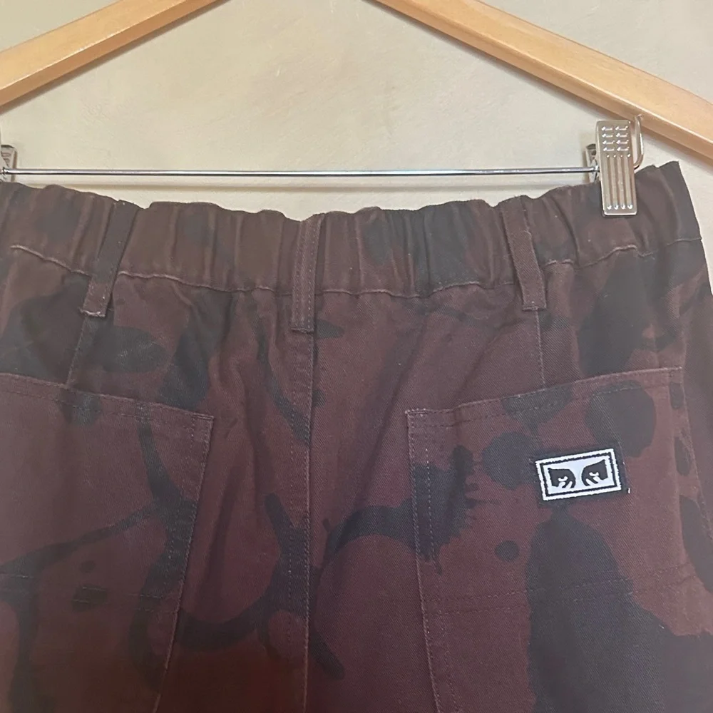 Obey  Womens Brighton Carpenter Pants Java Brown Multi print Size 32/14